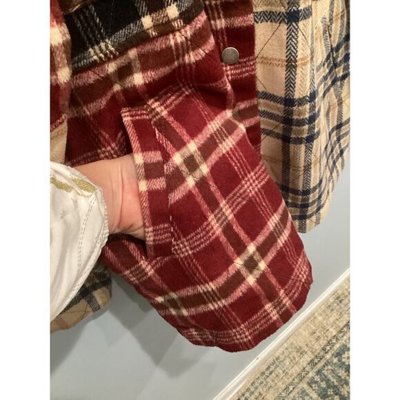 BKE Women Pieced Plaid Corduroy Shacket Size Large Patchwork Green Buckle Casual - Picture 10 of 15